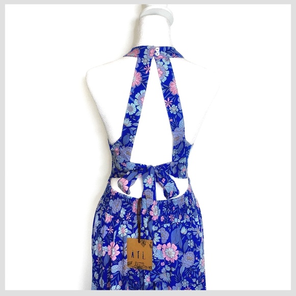 NWT Abel the Label Anthropologie Blue Bell Cottage Floral Maxi Halter Dress - Picture 7 of 13